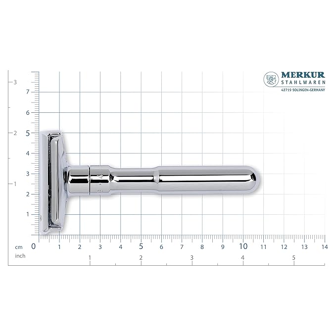 MERKUR FUTUR 701 Adjustable Double Edge Safety Razor - Bright Chrome | Adjustable Razor With Dial | Made in Germany | Plastic-Free | Snap-On Cap Design | Straight Bar