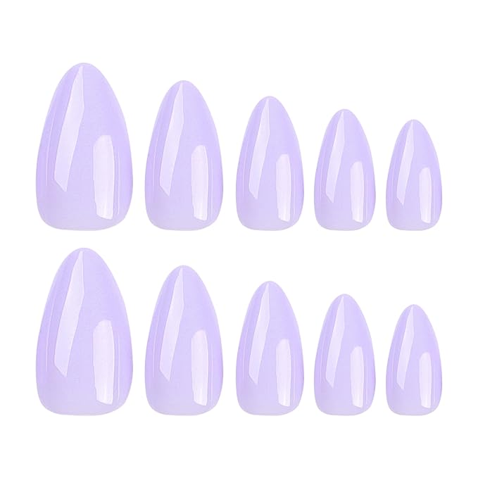 JONKASIPA Medium Almond Pressed Gel Manicure - Soft Purple Pressed Gel Manicure, Artificial Nails for Women, Reusable, Available in 12 Sizes, Includes 24 Pcs Patch Manicure Set