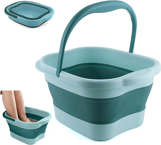 DoroSun Collapsible Foot Bath Soak Tub with Handle, Plastic Foldable Feet Spa Soaking Basin Bucket with Massager Acupoint for Washing, Pedicure Foot Care Bathtub Bowl Tools for Pain Relief, Green