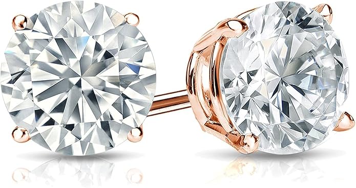 1/4 to 2 Carat Lab Grown Diamond Round Stud Earrings in 14k Gold (E-F, SI1-SI2, cttw), 4-Prong Basket Screw Back by Diamond Wish