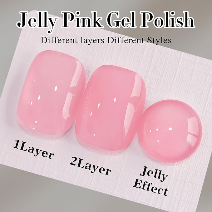 Double Rhythm Gel Polish 15ML Jelly Sheer Pastel Light Milky Color Pearl White Bottle 1 PC 0.5 OZ Full Size Nail Art Salon at Home (Pink-D1386)