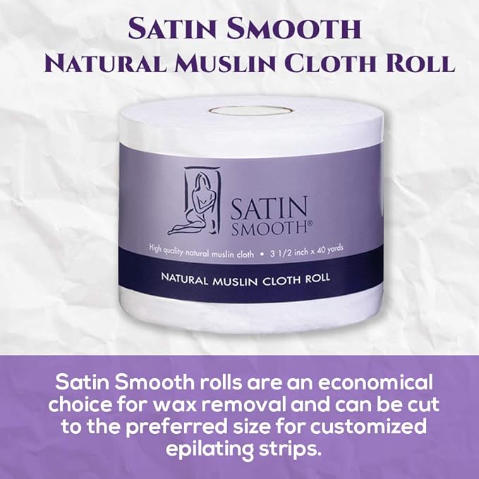 Satin Smooth Natural Muslin Waxing Strips – Muslin Roll, Cloth Wax Roll for Body & Face Hair Removal, 3.5 in x 40 yards