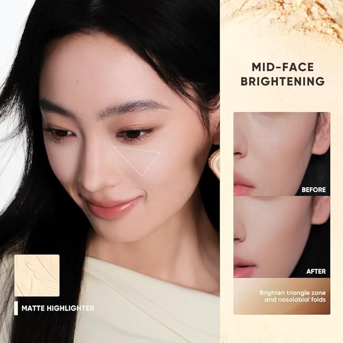 JUDYDOLL Highlight & Contour Palette, All-in-One Matte Highlighter Contour Compact, stocking stuffers, Blendable Makeup for Beginners, for All Skin Tones (05 Feather Glow Palette)