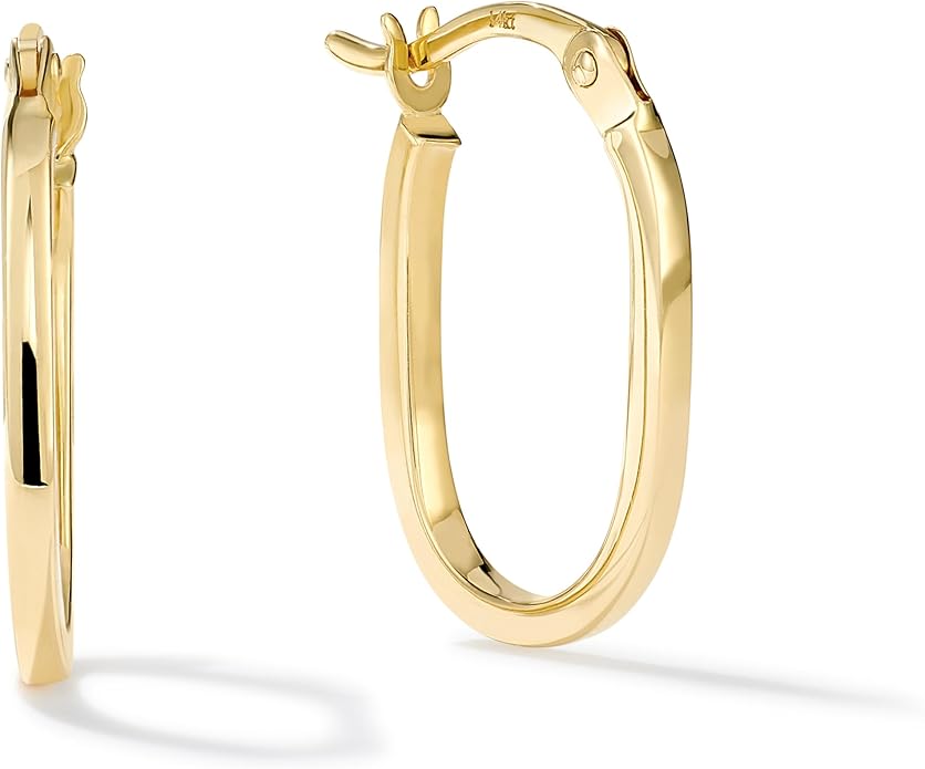 Gold Oval Tube Hoop Earrings for Women – High Polish Finish, Lightweight Hollow Design, 10K or 14K Real Gold