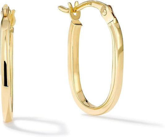 Gold Oval Tube Hoop Earrings for Women – High Polish Finish, Lightweight Hollow Design, 10K or 14K Real Gold