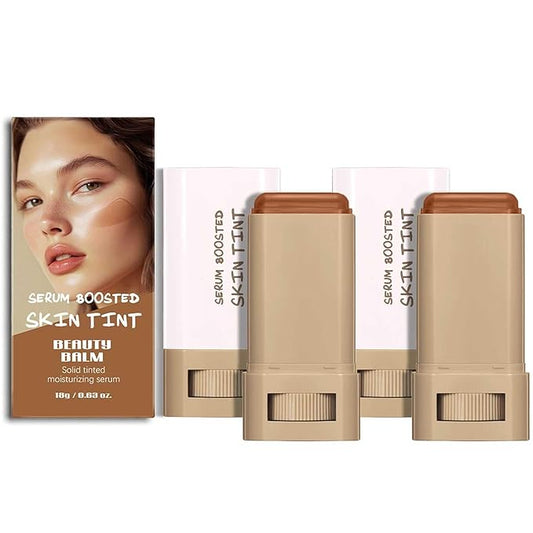 2PCS Beauty Balm Serum Boosted Skin Tint Stick – Face Tint Balm Foundation with Serum Benefits, Buildable Hydrating Coverage, Moisturizing Concealer Stick for Glowing Skin & Flawless Finish (3#, 2)
