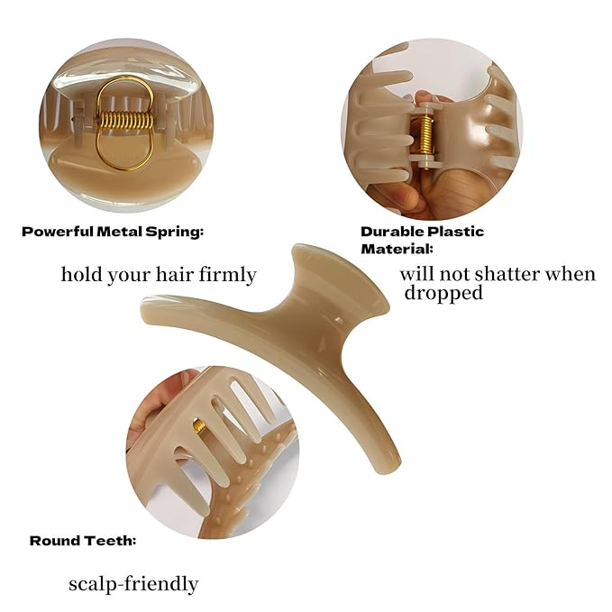 5.9 Inch Extra Large Hair Clips for Women, Glossy Big Butterfly Claw Clips for Thick Long Curly Wavy Hair, Non Slip & Strong Hold, Jumbo Lady Shower Claw Clip, Neutral Hair Claws(Beige) ﻿
