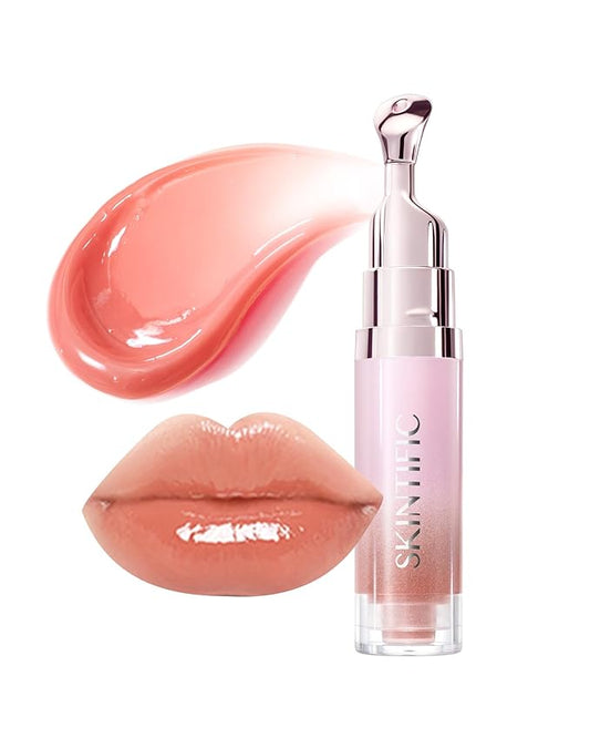 Peptide Brightening Lip Serum, Hydrating & Plumping Tinted Lip Gloss, Moisturizing Lip Balm with Polypeptides & Squalane for Glossy Sheer, Smooth Lips (02 Coral Rose)
