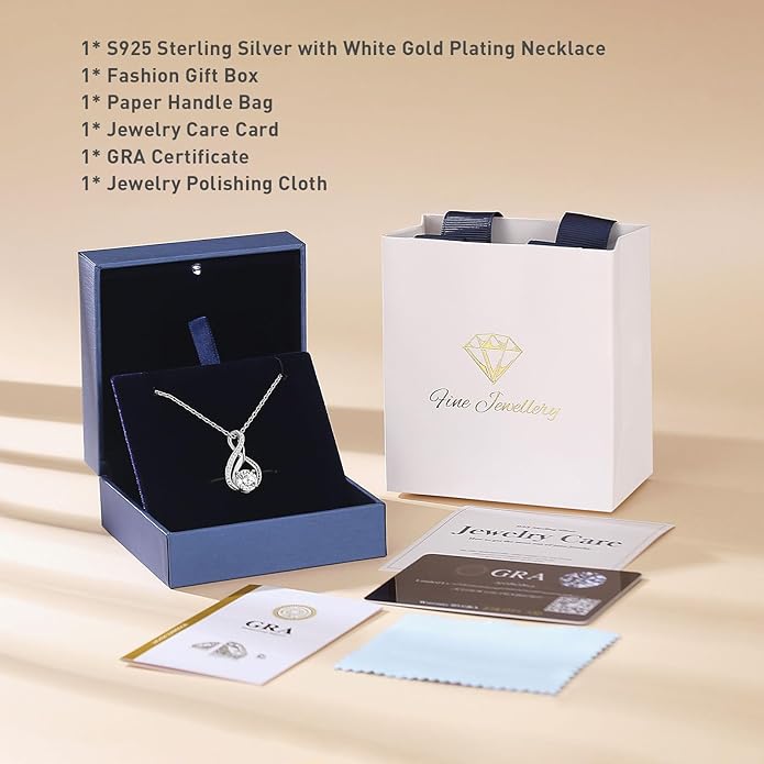 KRZ Infinity Moissanite Necklace for Girlfriend, Anniversary Birthday Present for Wife Women Her, Jewelry Gifts for Christmas Valentines Mothers Day