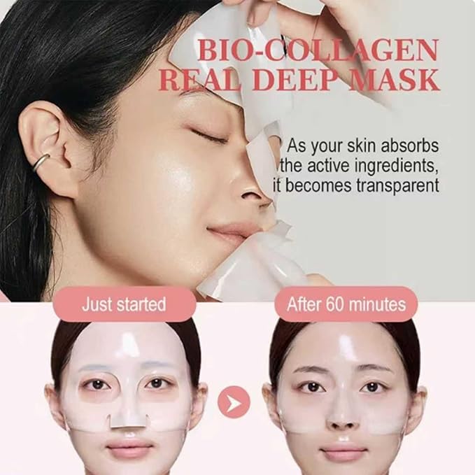 EJVIONPI Bio-Deep Collagen Face Mask, Overnight Deeply Hydrate, Korean-style Ultimate Skincare, Suitable for Ladies' Delicate Skin Care, Pore Minimizing, Firm Skin -1.05oz (30g) x 4PCS