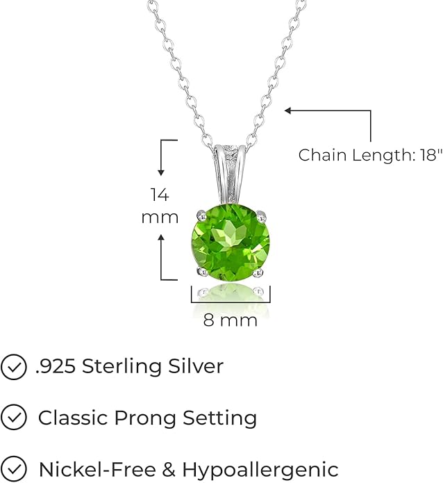 Amazon Essentials Sterling Silver Round Cut Birthstone Pendant Necklace 18"