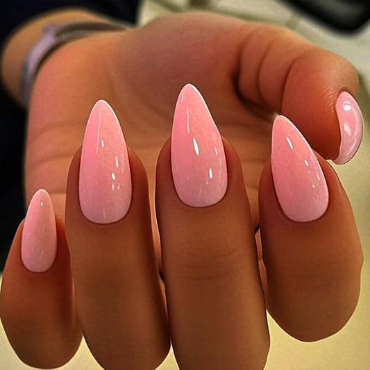 JONKASIPA French Fingertip Press-On Nails - Pink Almond Shaped Press-On Nails, Artificial Nails Designed for Women, 24 Pcs Stick-On Nail Set