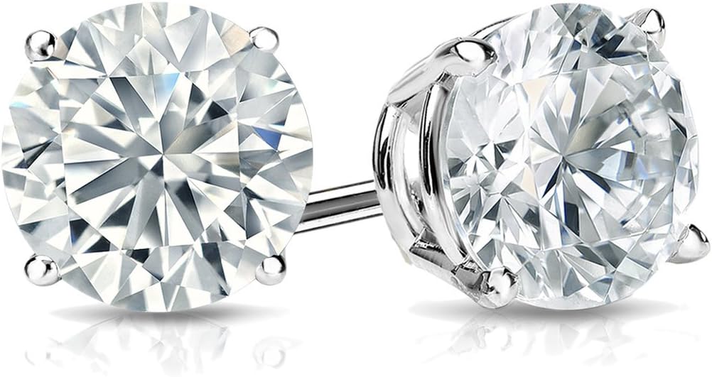 1/4 to 2 Carat Lab Grown Diamond Round Stud Earrings in 14k Gold (E-F, SI1-SI2, cttw), 4-Prong Basket Screw Back by Diamond Wish