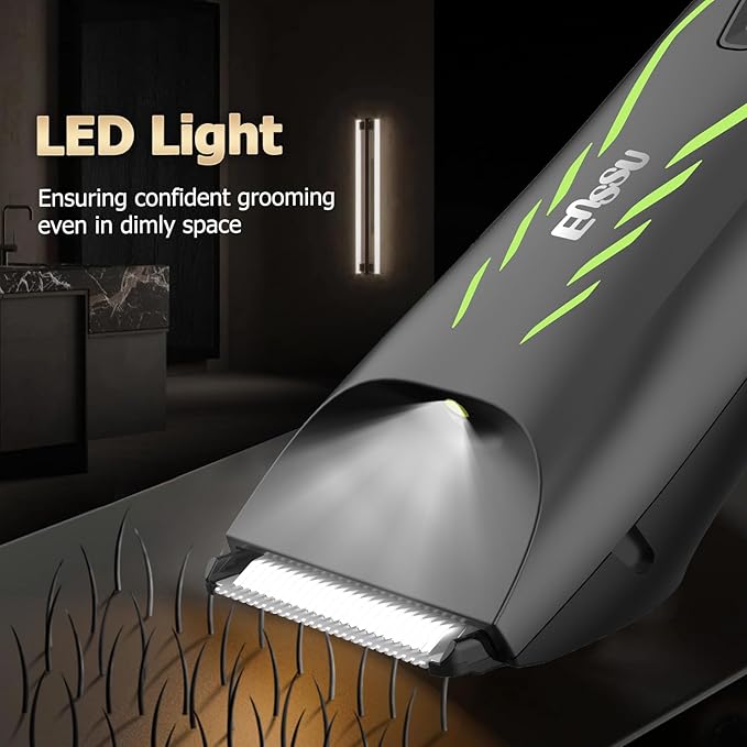ENSSU Manscape Body Hair Trimmer for Men, Pubic Groin Hair Trimmer for Men with Safe Blade, Cordless Ball Shaver w/Light, Charging Dock, Waterproof Body Groomer Man, LED Display, 1H Charge,Green