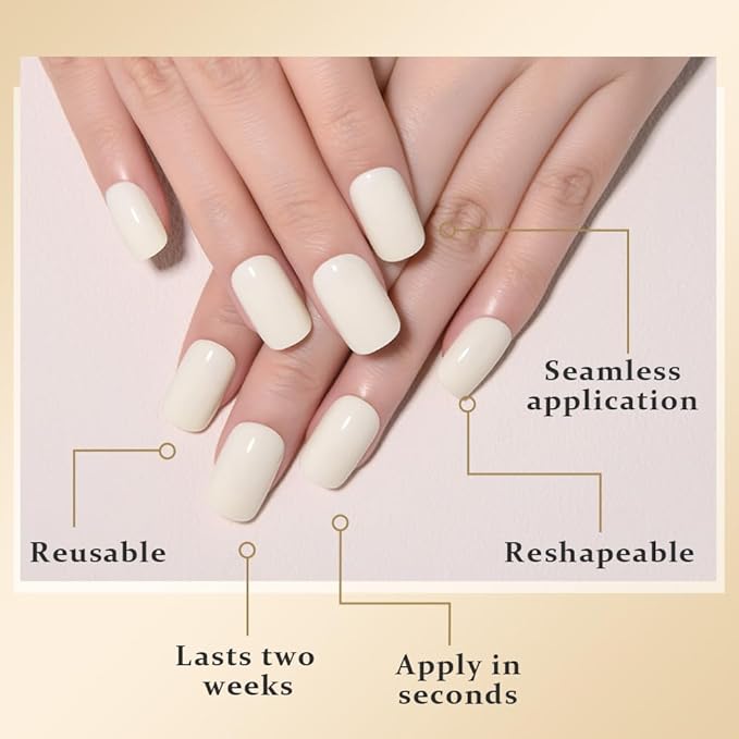 evpct Point Pink Glossy Press on Nails Squavol Short for Women Gift, Glossy Beige Fake Nail with Nail Kit Manicure Kit, Soft Gel Full Cover Reusable Stick on Acrylic False Nails Perfectly Fit