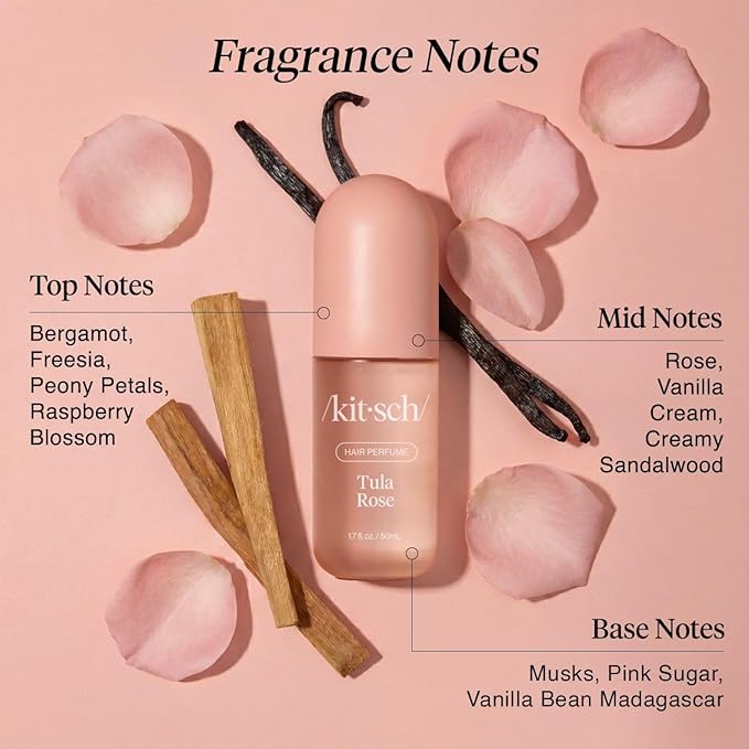 Kitsch Hair Perfume for Women - Tula Rose | Clean, Deodorizing & Patented Odor-Eliminating Technology Hair Spray & Body Mist - Freshen Hair, Body & Pillows - Floral Vanilla Scent – 50mL