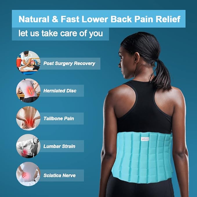 Comfcube Large Ice Pack for Back Pain Relief, 2 Hours Long Lasting Cold Lower Back Wrap, FSA Eligible, Flexible Cold Pack for Lumbar Pain, Sciatica, Coccyx, Herniated or Degenerative Disc, Surgery
