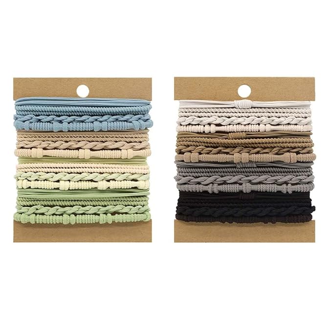 Multistyle Hair Ties Set: Gentle High Elasticity Ponytail Scrunchie Bracelet for Women (30-Bamboo Cool Colors Set:32, One Size)