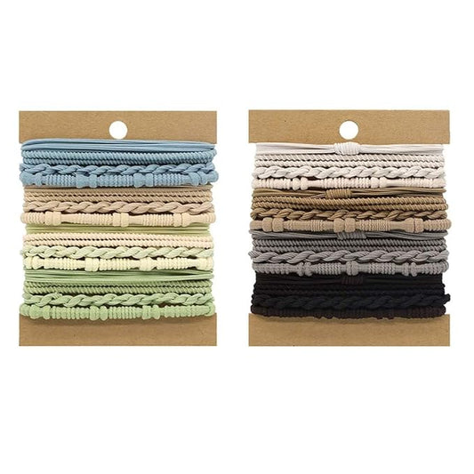 Multistyle Hair Ties Set: Gentle High Elasticity Ponytail Scrunchie Bracelet for Women (30-Bamboo Cool Colors Set:32, One Size)