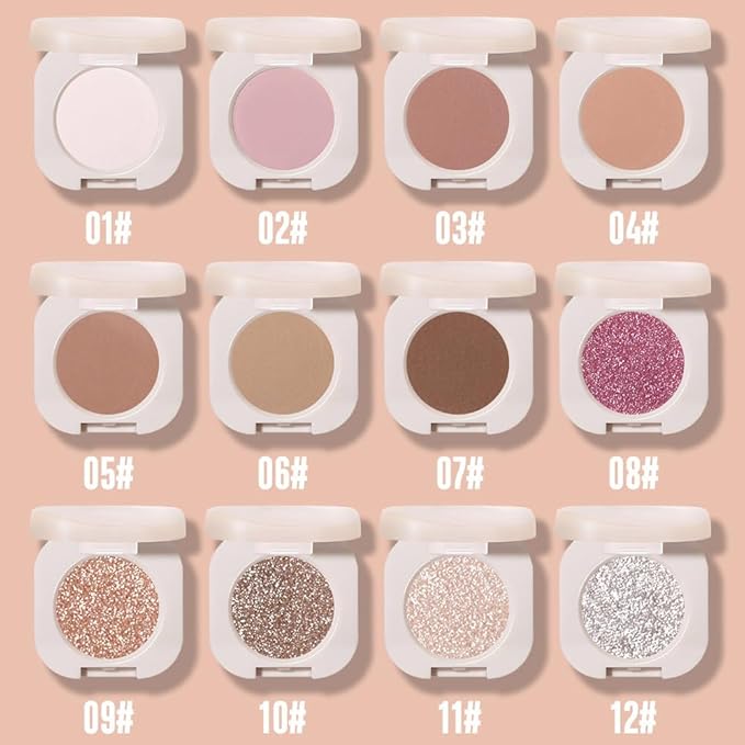 2Pcs Glitter Shimmer Sparkle Eyeshadow Palette Makeup for Green Blue Eyes, Light Brown&Sliver Glitter Shimmer eyeshadow Palette, Cream Iridescent Single Monochrome Eye Shadow Makeup