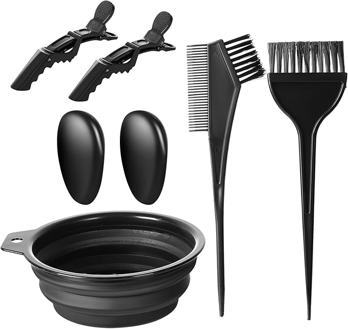 Arcjunys Hair Dye Kit Hair Dye Brush and Bowl Set Hair Coloring Kit Hair Dye Tools Hair Bleach Kit with Hair Dye Brush Hair Color Bowl Hairclips Ear Cover for Salon Bleaching and Highlighting 7 Pcs