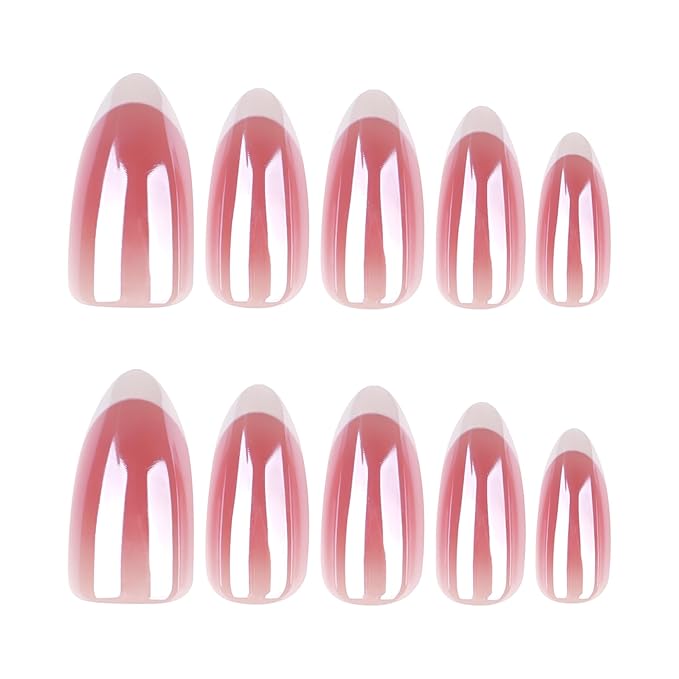 XZMeiLun Press On Nails Short Oval, French Tip Chrome Acrylic Press On Nails Short Oval, Designer Reusable Glazed Fake Nails, Glossy Soft Gel Nails Wedding, Stick Glue On Nail Press Ons for Women