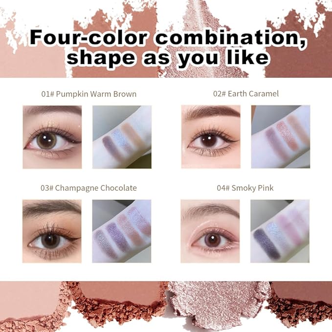 Nude Eyeshadow Palette 4 Colors, Champagne chocolate Matte & Shimmer Neutral Shades, Highly Pigmented Blendable Long-Lasting Powder, Smooth No-Fallout Daily Eye Makeup Palette and Natural Looks-B03#