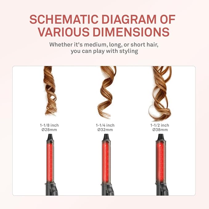 Caliber Lumina Heat Professional Infrared Curling Iron with Digital Temperature Control, 3 Sizes (1-1/4 (32mm))