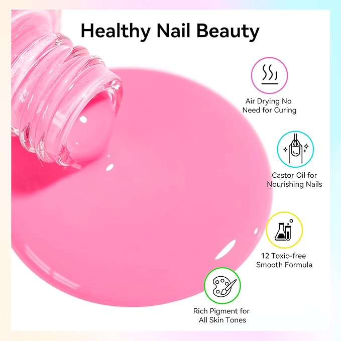 Nailshion Nail Polish 16 Colors Rainbow Air Dry Regular Nail Polish Set with Base Top Coat & Remover Pads| White Red Classic French Fingernail Polishes Non-gel Bulk Gift for Nail Art Lovers