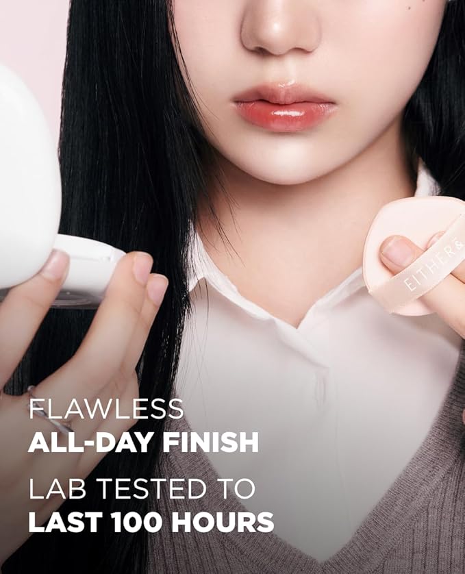 EITHER& Glow Pixel Cushion Foundation, Skincare Formula, Dewy Glass Skin, Lightweight & Long-Lasting 100H Wear, Buildable Hydrating Korean Cushion (32N Caramel, 12g)