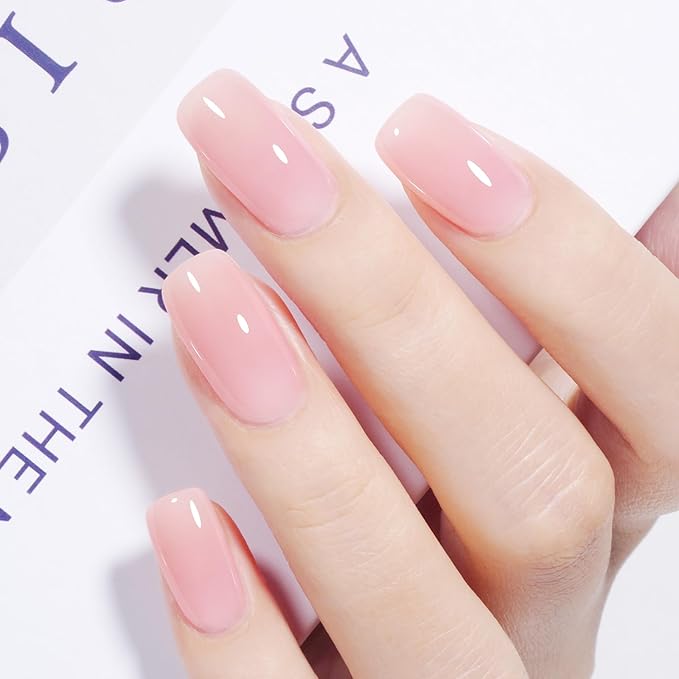 TOMICCA Pink Gel Nail Polish, Light Milky Pink, Quick Dry, Soak Off UV, Long Lasting Nude Nail Art Manicure Home DIY