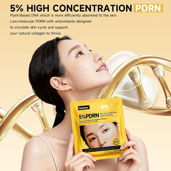 8 Pairs 5% PDRN Under Eye Patches, 6-in-1 Bio-Collagen 360° Eye Patches for puffy eyes, dark circles & Wrinkle | 2% Caffeine, Kojic acid, Retinol, Hyaluronic, Niacinamide | Korean Popular Eye Mask