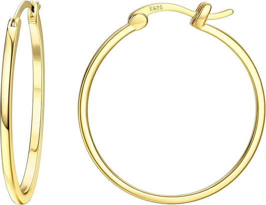 Hayoso 18K Gold Plated Hoop Earrings - 925 Sterling Silver Hoop Earrings Womens Hypoallergenic Hoops | Square Tube Hoop Earrings for Women 15mm/20mm/30mm/40mm