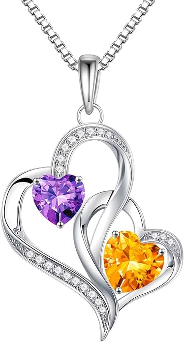 Iefil Valentines Day Gifts for Her, Birthstone Necklace for Women, 925 Sterling Silver Double Birthstone Necklace | Anniversary Birthday Gifts | Personalized Jewelry Gift for Wife Mom Girlfriend