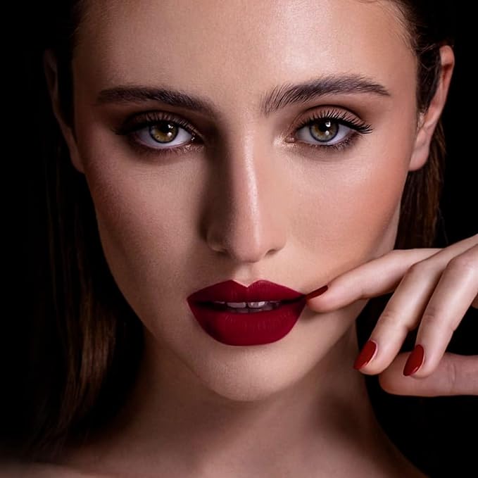 MAKI YIKA 2Pcs Matte Liquid Lipstick Set Dark Red Nude Lipstick Long Lasting Smudgeproof Transfer Proof Lip Makeup, DarkRed/LatteNude