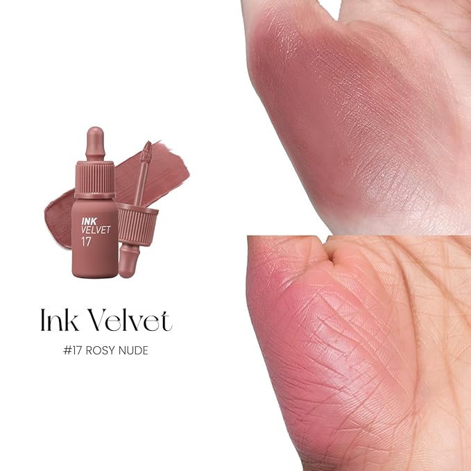 Peripera Ink the Velvet Lip Tint - High Pigment Color, Longwear, Weightless, Gluten-Free, Paraben-Free (017 ROSY NUDE)