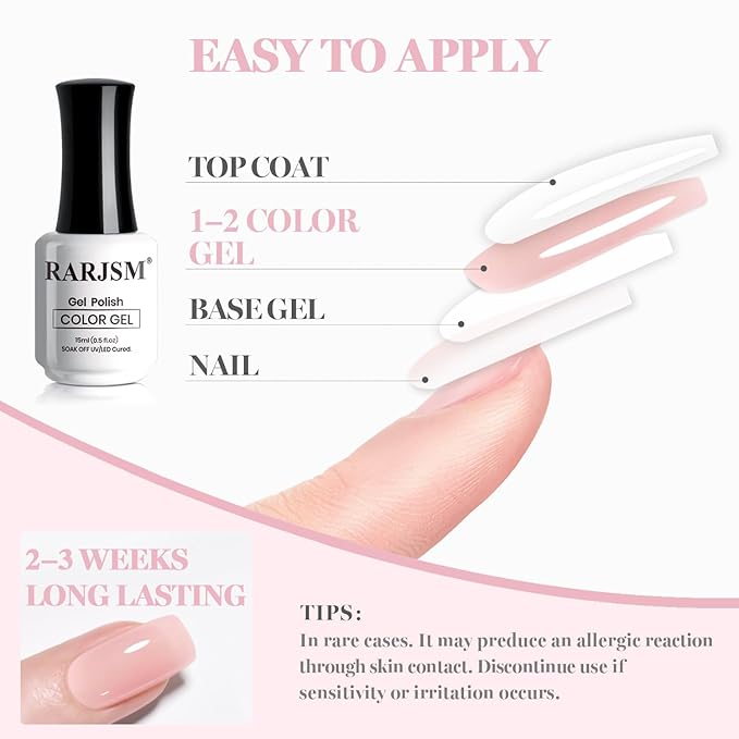 RARJSM Nude Soft Muted Rose Gel Nail Polish Neutral Skin Tone Sheer Jelly Pink Gelpolish 1PC 15ml Single Bottle Creamy Transparent Natural Nudegel Polish Soak off Cured for Home Salon French Manicure