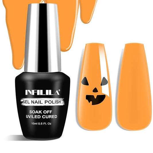 NXJ INFILILA Bright Orange Gel Polish, 15ml 0.51oz One-Stroke Coloring Orange Gel Polish, Hema Free Spring Color High Gloss Soak Off UV Nail Manicure DIY for Women Girls SQ065