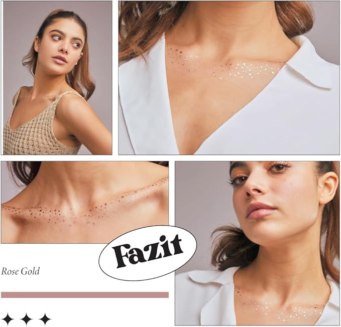 Fazit Makeup Patches - Rose Gold Decollatage Speckles - Glow Up Make-Up Patches - Cute Glitter Makeup Accessories For Women - Cosmetic Glitter