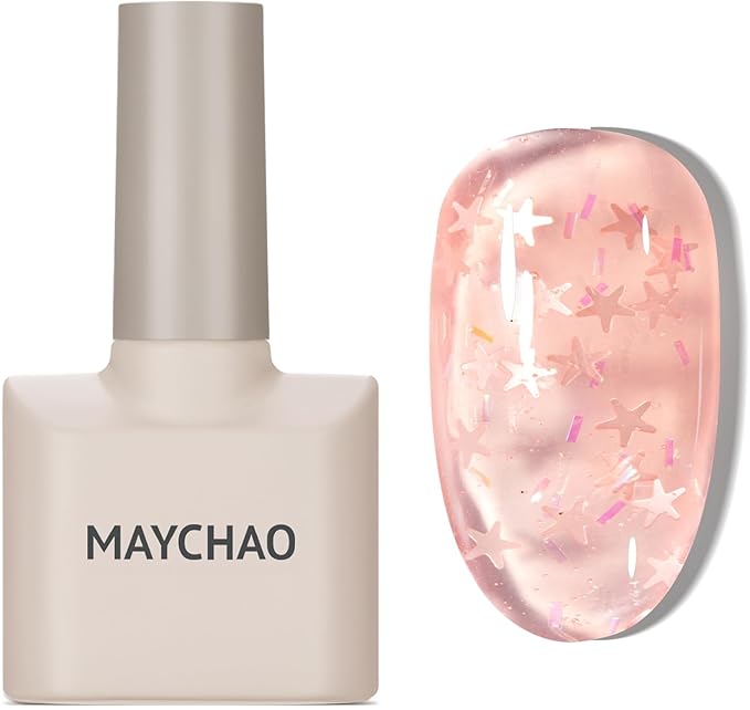 MAYCHAO Jelly Gel Nail Polish -15ML Sheer Pink Jelly Gel Polish Soak Off UV LED Nude Star Pink Nail Polish for DIY Manicure Home Salon Nail Art