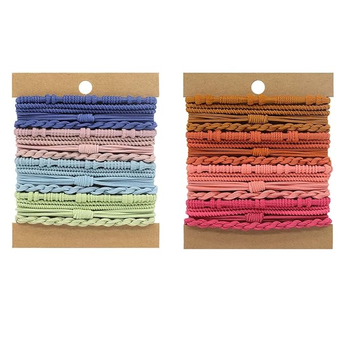 Multistyle Hair Ties Set: Gentle High Elasticity Ponytail Scrunchie Bracelet for Women (33-Bamboo Gray-Orange-Red Set:32, One Size)