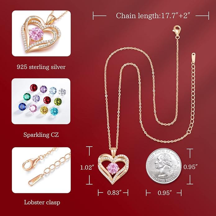 CDE Forever Love Heart Necklaces for Women, Wedding Anniversary, Birthday Mothers Day Christmas Day Gifts for Mom, Mother, Wife, friend, S925 Silver Jewelry with Birthstone Pendant