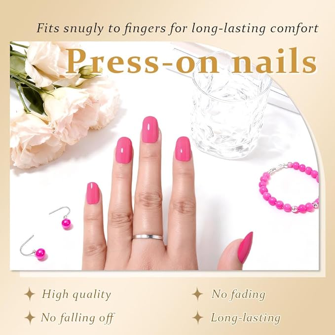 evpct Rose Red Medium Oval Glossy Press on Nails for Women Gift, Glossy Rose Red Fake Nail with Nail Kit Manicure Kit, Soft Gel Full Cover Reusable Stick on Soft Acrylic False Nails Perfectly Fit