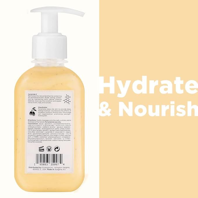 Cosmétiques Créatifs Moisturizing Hand Cream for Dry, Cracked Hands, Nails and Cuticles - 8.5 fl. oz. - Anti-Aging Skin Moisturizer with Vitamin E, Shea Butter, and Ceramides