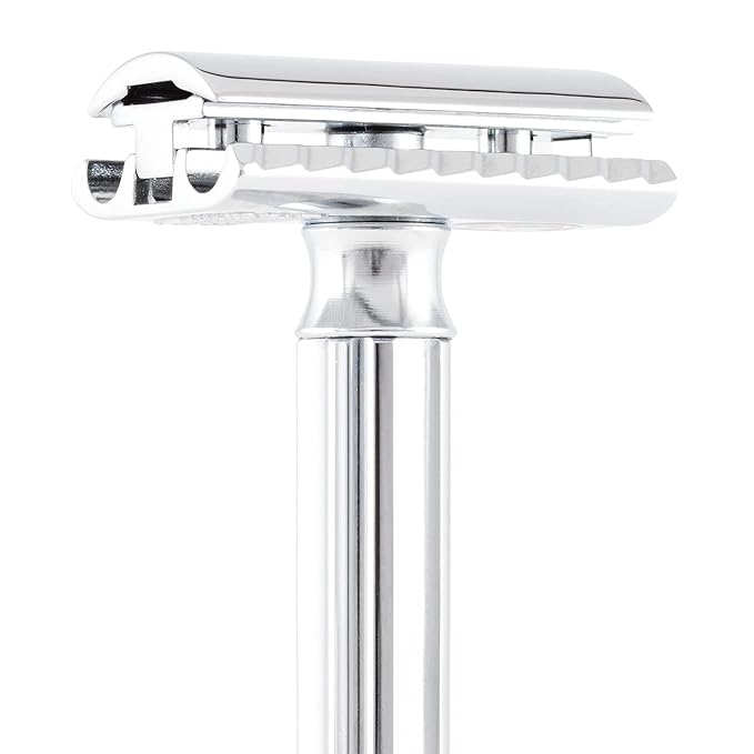 MERKUR Progress 510 Adjustable Double Edge Safety Razor - Long Handle Adjustable Razor With Dial Made in Germany Plastic-Free Closed Comb Straight Bar