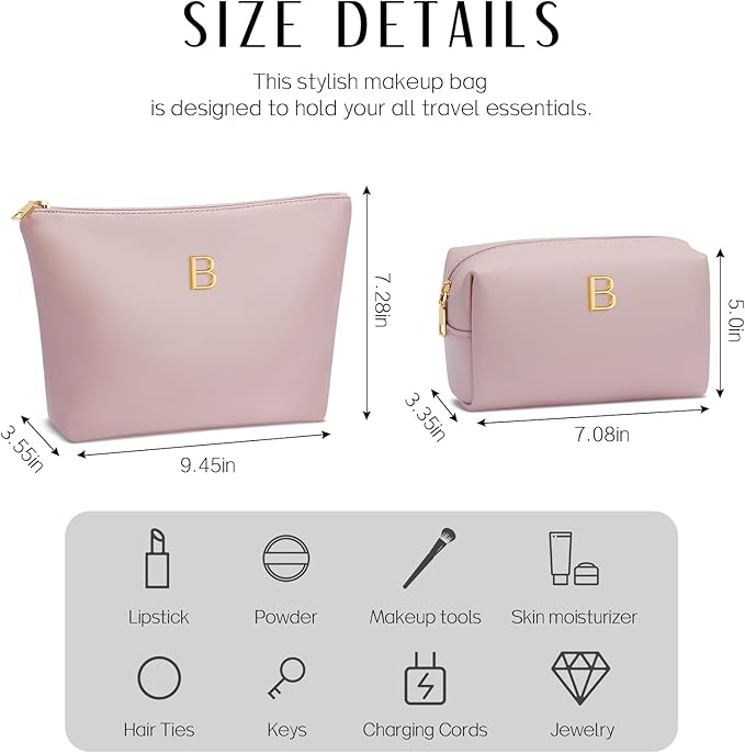 Valentine's Day Gifts for Women Girlfriend Initial Makeup Bag for Teen Girls Personalized Gifts for Friend Teacher Mom Wife Cosmetic Travel Toiletry Bag(Pink,B)