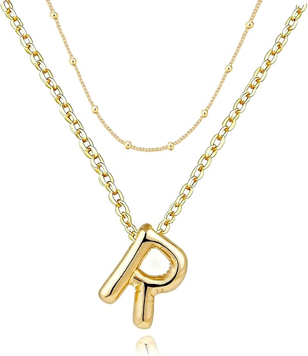 PANSHI Gold Initial Necklaces Gifts for Teen Girls Women Girlfriend Teen Girl Gifts Trendy Stuff Layered Bubble Letter Necklace Gold Jewelry Birthday Gift