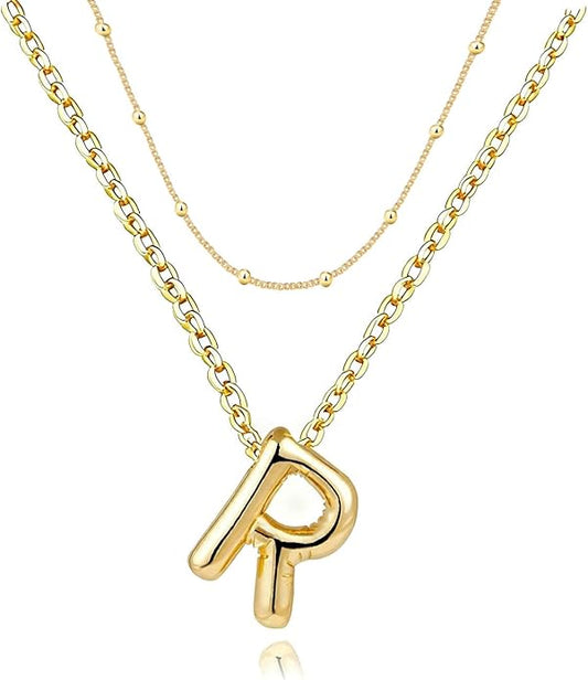 PANSHI Gold Initial Necklaces Gifts for Teen Girls Women Girlfriend Teen Girl Gifts Trendy Stuff Layered Bubble Letter Necklace Gold Jewelry Birthday Gift
