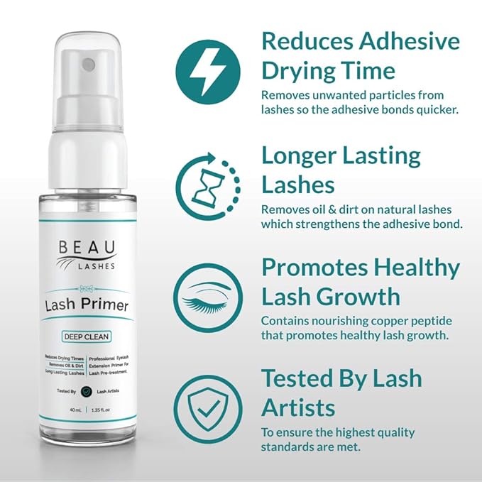 Lash Primer For Eyelash Extensions (40ml) - To Cleanse Lashes, Promote Healthy Lash Growth & Lengthen the Life Of Individual Faux Mink Lash Extensions - Removes Makeup Residue & Mascara Oil