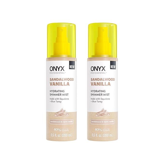 Onyx Professional Hydrating Shimmer Mist with Squalane & Blue Tansy, Sandalwood Vanilla, 6.5 fl oz, 2pk - Shimmer Hair and Body Mist Creates a Radiant Glow with Lightweight Moisture